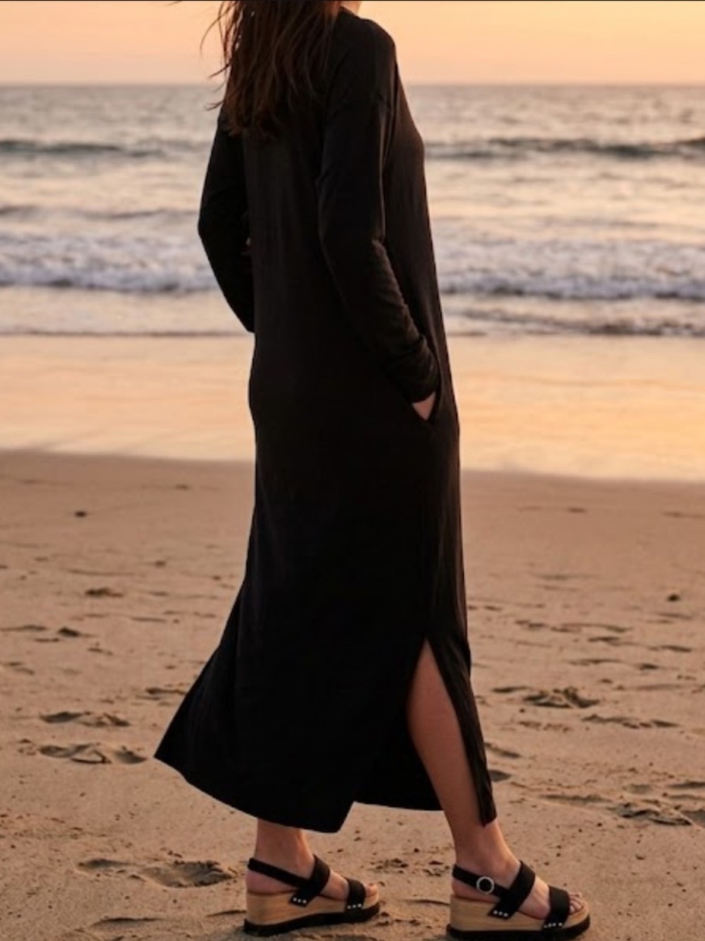 Free People Beach Comfortable Black Long Sleeve Dress size Medium